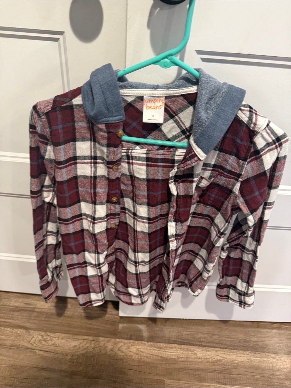 jumping beans Burgundy and White Plaid Hooded Button-Down Shirt
